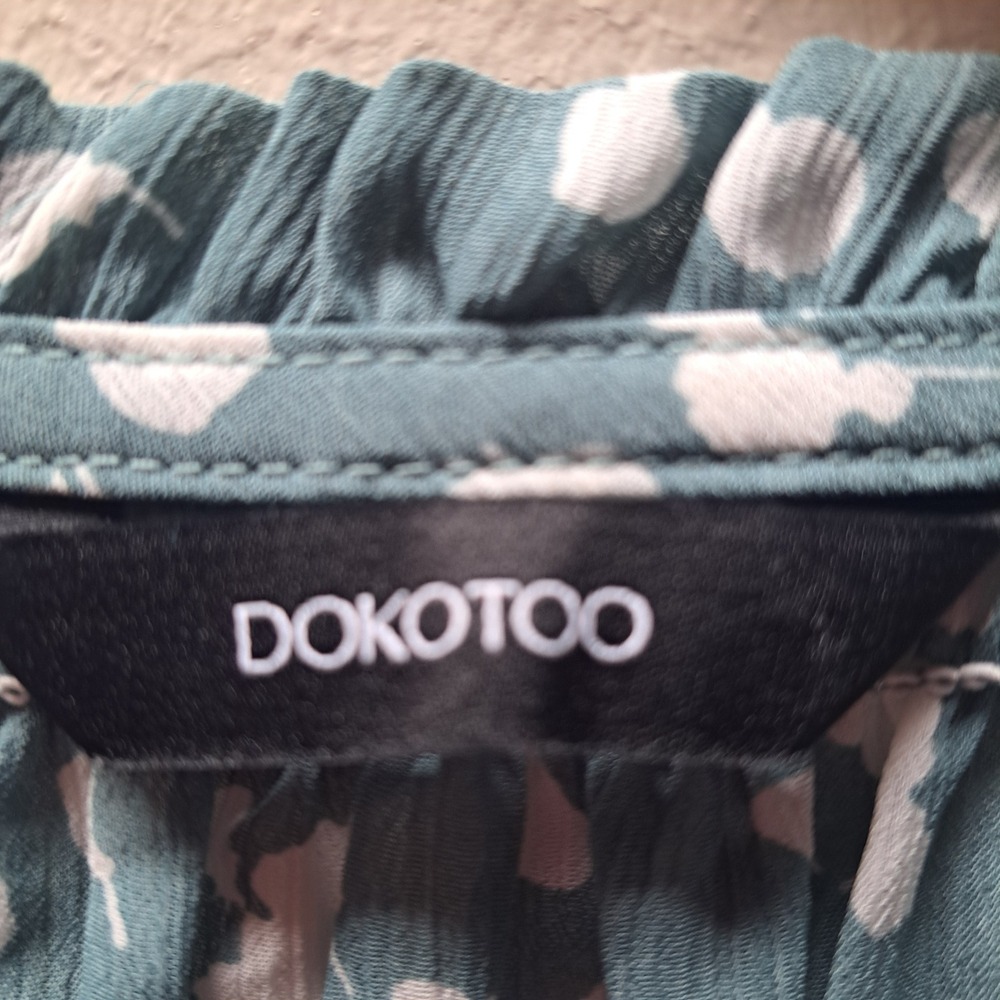 Dokotoo Womens Teal Floral Smocked Yoke Chiffon Blouse Long Sleeve Size L - Picture 3 of 10